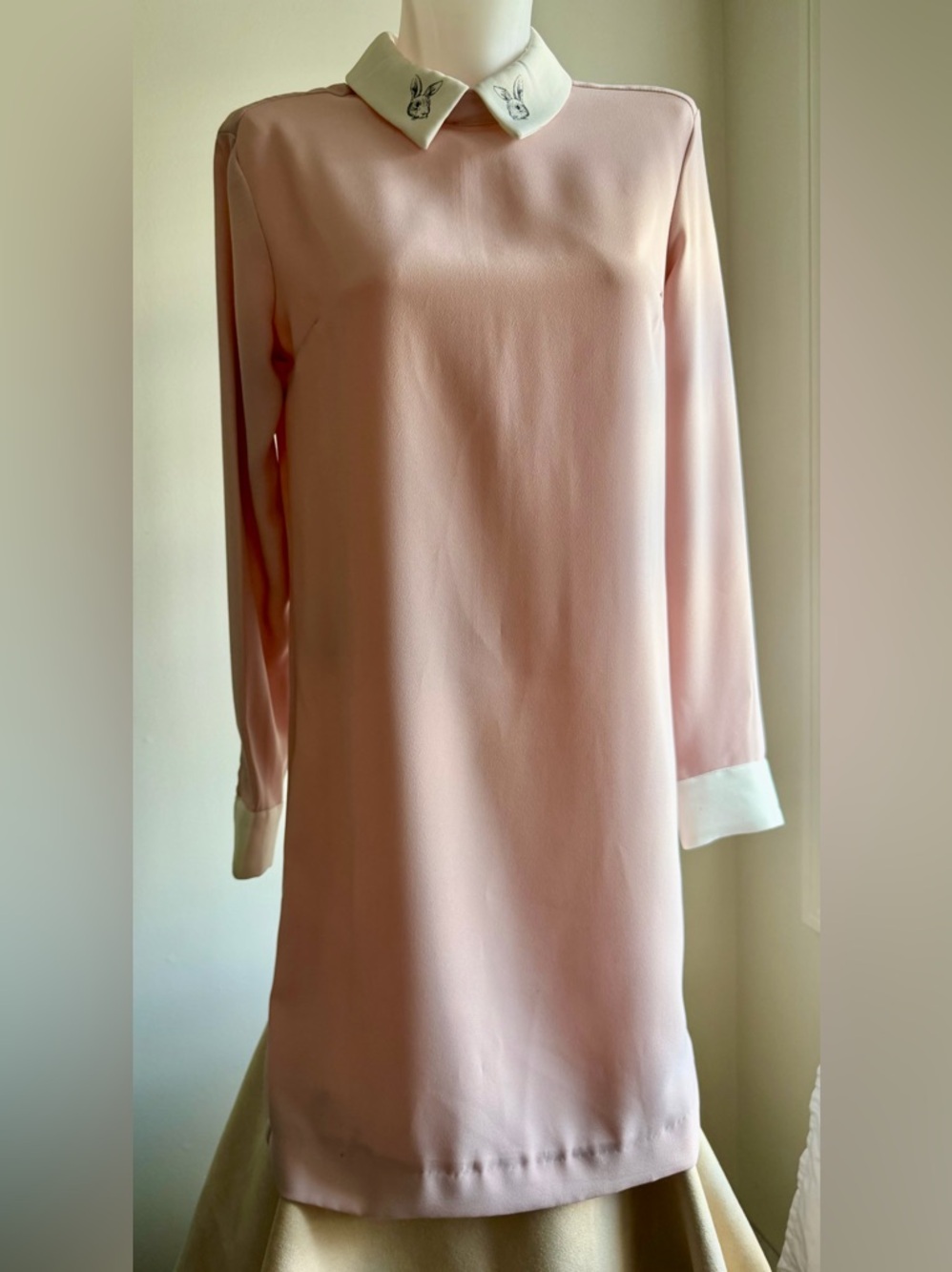 Victoria Beckham Target Pink Shift Dress Rabbit Collar Long Sleeve Small
